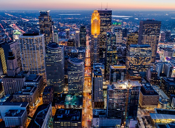 The Minneapolis downtown skyline at night